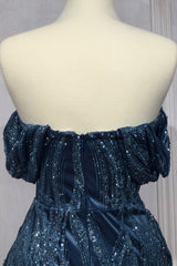 Cinderella Divine J849: Embroidered Sequin One-Shoulder Evening Gown