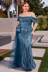 Cinderella Divine J849: Embroidered Sequined One-Shoulder Evening Gown for Formal Occasions