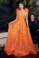 Cinderella Divine KV1076: Enchanting Feather Embellished A-Line Dress for Formal Occasions