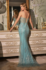 Captivating Mermaid Glamour: Cinderella Divine's Shimmering Glitter Print Gown