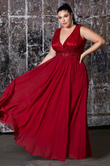 Cinderella Divine's Enchanting V-Neck Chiffon Gown for Memorable Occasions (S7201)