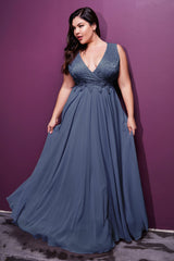 Cinderella Divine's Enchanting V-Neck Chiffon Gown for Memorable Occasions (S7201)