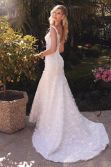 Enchanting Cinderella Divine TY01 Gown: Floral Appliques and Regal Sweep Train