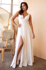 Enchanting CinderellaDivine Gown: Empire Waist, V-Neck, and Thigh-High Slit