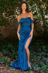 **Ethereal Elegance: Shneuisan's Off-the-Shoulder Satin Gown for Enchanting Occasions**