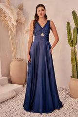 Cinderella Divine: A-Line Satin Keyhole Gown for Enchanting Occasions