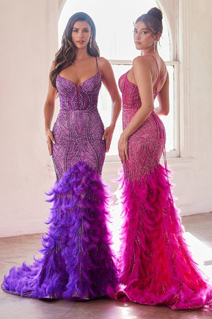 **Cinderella Divine's Feather Mermaid Gown: Captivating Glamour for Unforgettable Occasions**