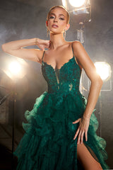 Emerald Enchantment: Cinderella Divine's Tiered Ball Gown for Unforgettable Occasions