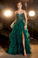 Emerald Enchantment: Cinderella Divine's Tiered Ball Gown for Unforgettable Occasions