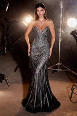 Enchanting Mermaid: Cinderella Divine's Strapless Pointed Neck Embellished Gown