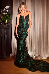 Captivating Sequin-Printed Mermaid Gown by Cinderella Divine: A Shimmering Masterpiece for Special Occasions