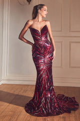 Captivating Sequin-Printed Mermaid Gown by Cinderella Divine: A Shimmering Masterpiece for Special Occasions