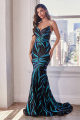 Captivating Sequin-Printed Mermaid Gown by Cinderella Divine: A Shimmering Masterpiece for Special Occasions