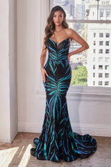 Captivating Sequin-Printed Mermaid Gown by Cinderella Divine: A Shimmering Masterpiece for Special Occasions