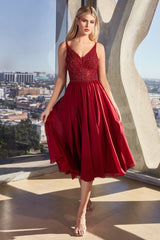 Cinderella Divine's Enchanting Chiffon Tea-Length Gown for Timeless Elegance
