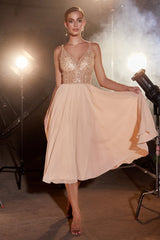 **Cinderella Divine: Enchanting A-Line Chiffon Tea Length Gown**