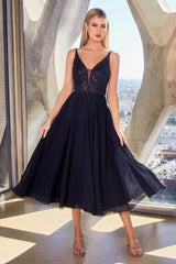 Cinderella Divine's Enchanting Chiffon Tea-Length Gown for Timeless Elegance