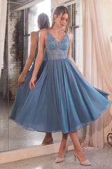 **Cinderella Divine: Enchanting A-Line Chiffon Tea Length Gown**
