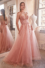 Cinderella Divine's Enchanting Strapless Beaded Tulle Gown for Unforgettable Occasions