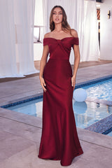 Cinderella Divine: Effortless Elegance in Satin, Off-Shoulder A-Line Dress