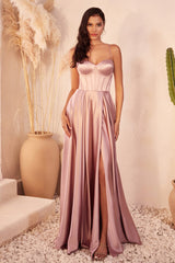 Indulge in Timeless Elegance with Cinderella Divine's Divine Satin A-Line Bustier Dress