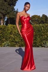 **Cinderella Divine's Alluring Strapless Luxe Satin Gown: A Timeless Statement for Every Occasion**