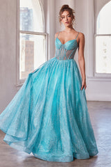 Cinderella Divine: Shimmering Glitter-Flocked Ball Gown for Enchanting Evenings