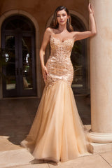 Cinderella Divine: Strapless Mermaid Lace Gown for Unforgettable Glamour