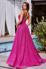 **Ethereal Glamour: Cinderella Divine's Shimmering Line Glitter Gown**