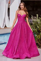 **Ethereal Glamour: Cinderella Divine's Shimmering Line Glitter Gown**