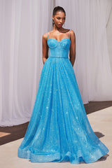 **Ethereal Glamour: Cinderella Divine's Shimmering Line Glitter Gown**