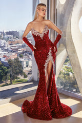 Captivating Silver Sequin Gown with Matching Gloves by CINDERELLADIVINE