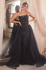 Captivating Cinderella Divine Fitted Glitter Gown with Overskirt