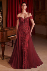 Cinderella Divine: Captivating Off-Shoulder Tulle Gown for Enchanting Occasions