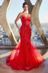 **Cinderella Divine: Shimmering Red Mermaid Dress for Enchanting Occasions**