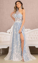 **GLS by Gloria: Enchanting Floral Appliqué Gown for Unforgettable Occasions**
