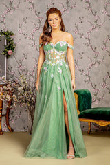 GLS by Gloria's Shimmering Jewel-Embellished Off-Shoulder Gown for Enchanting Occasions