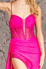 GLS by Gloria: Enchanting Evening Gown with Intricate Beadwork and Alluring Slit