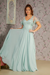 GLS by Gloria: Embroidered V-Neck Evening Gown for Unforgettable Occasions