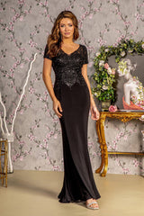 **GLS by Gloria: Embroidered Illusion Back Formal Gown for Enchanting Occasions**