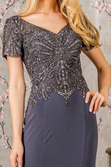**GLS by Gloria: Embroidered Illusion Back Formal Gown for Enchanting Occasions**