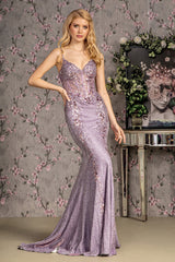 GLS by Gloria GL3399: Captivating V-Neckline Evening Dress with Shimmering Embellishments