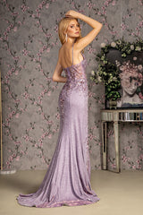 GLS by Gloria GL3399: Captivating V-Neckline Evening Dress with Shimmering Embellishments