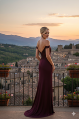 Satin Eggplant Bridesmaid Gowns by MQ1529