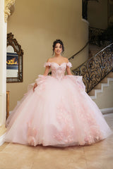 Layla K Off-Shoulder Floral Applique Ball Gown