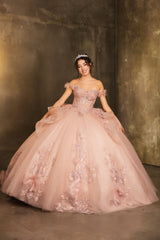 Layla K Off-Shoulder Floral Applique Ball Gown
