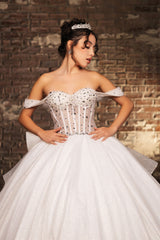 Off-White Crystal Corset Ball Gown