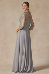 Graceful Elegance: Embroidered Lace Appliqué Formal Dress for Women