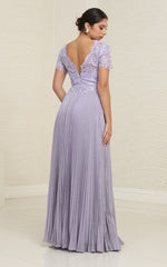 May Queen MQ1902 Pleated Gown with Lace Applique