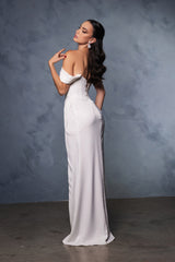 Off Shoulder Ivory Satin Corset Gown by May Queen